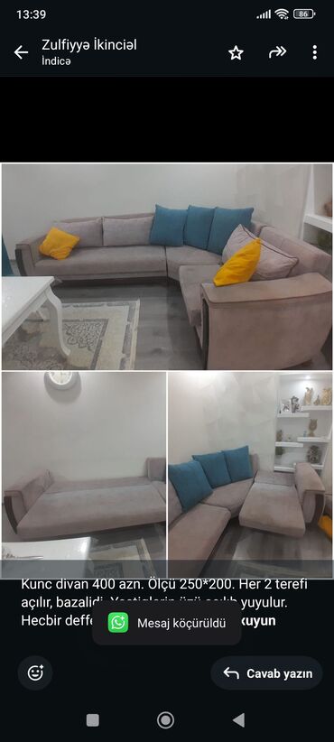 Rəflər: Künc divan, Açılan, Bazalı, Çatdırılma yoxdur