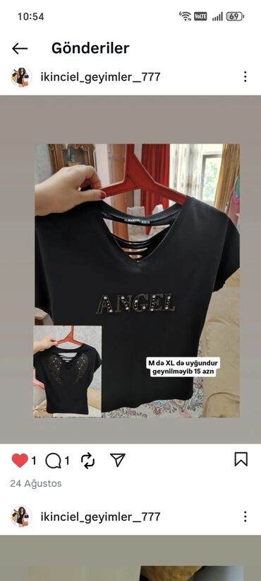 Qazanlar: Qara rəngli qadın T-shirt - Ön hissədə “ANGEL” yazısı daş bəzəklərlə -