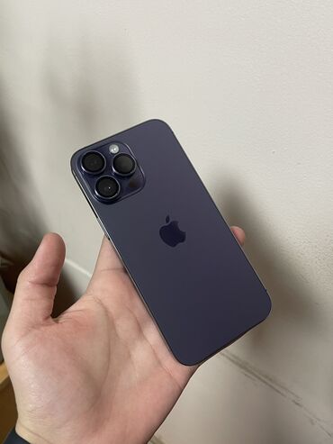 первый айфон: IPhone 14 Pro Max, Б/у, 128 ГБ, Deep Purple, Коробка, Чехол, 79 %