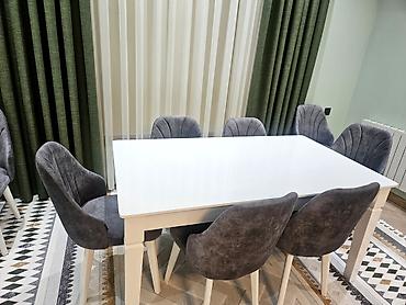 Mebel: Qonaq otağı üçün, İşlənmiş, Açılan, Dördbucaq masa, 8 stul — 4