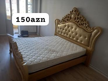 Klassik üslubda iki nəfərlik taxt çarpayı və döşək - Material: massiv