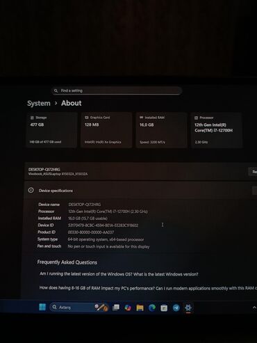 casper notebook qiymetleri: ASUS VivoBook X1503ZA noutbuku Texniki göstəricilər: - Prosessor