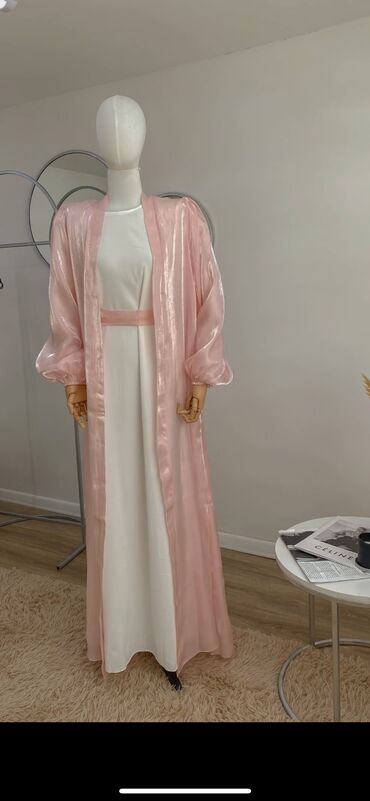 розовое платья: Вечернее платье, Длинная модель, Шифон, Без рукавов, One size