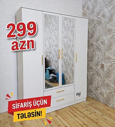 guzgu boydan: Ağ rəngdə, 3 qapılı paltar şkafı. Orta qapıda tam boy güzgü, yanlarda — 1