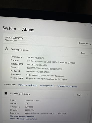 informatika codera 2026 pdf: İşlənmiş Acer Aspire, 15.6 ", Intel Core i3, 256 GB, Ünvandan götürmə — 5