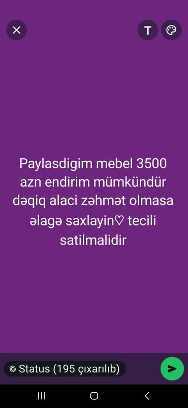 agsuda tecili satilan evler: Elan edilmiş mebel dəsti təcili satılır. Qiyməti 3500 AZN olaraq qeyd