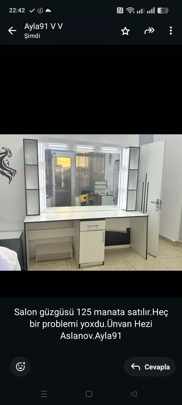 Pufiklər: Salon güzgüsü 125 manata satılır.Heç bir problemi yoxdu.Ünvan Hezi