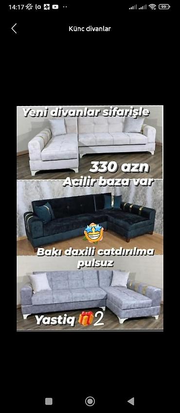 kunc mebel: Künc divan, Yeni, Açılan, Bazalı — 1