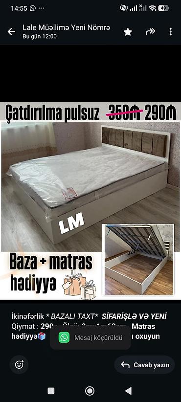 taxt dosəyi: İkinəfərlik _* BAZALI TAXT*_ _*SİFARİŞLƏ VƏ YENİ*_ Qiymət : *290₼* — 1