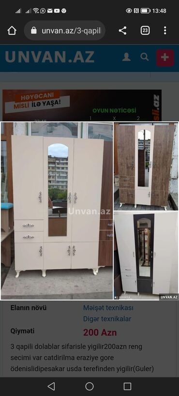 Dolablar: Yeni, Açılan, 3 qapılı Düz dolab, Dolab-asılqan, Azərbaycan — 12