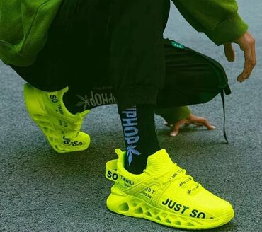 Women's Sneakers and athletic shoes: Яркие кроссовки неонового салатового цвета с надписями JUST SO и SO