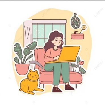 работа на удаленке без опыта: Иллюстрация изображает человека, сидящего на диване с ноутбуком. Рядом