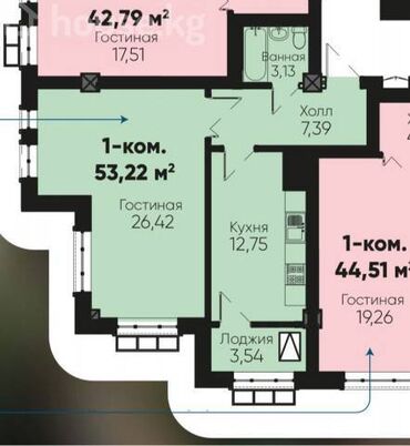 квартира аю гранд: 1 комната, 53 м², Элитка, 7 этаж, ПСО (под самоотделку)
