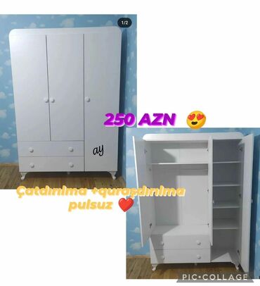 3 qapılı dolab: *Dolab* . 📏Ölçü 120×47×2 . 📌qiymet 250 AZN . 🌈Rəng seçimi var