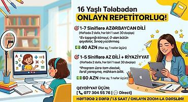 Təlim, kurslar: 16 yaşlı tələbədən onlayn repetitorluq Xidmətin formatı: - Zoom — 1