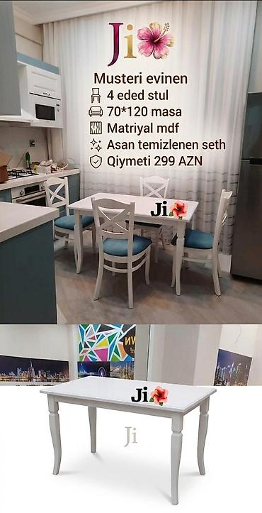perla stul: Mətbəx/qonaq otağı üçün dəst - 4 ədəd stul - 70×120 sm ölçüdə masa - — 1