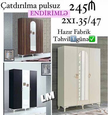 goz mincigi: _*üç qapili dolab*_ _*fabri̇k i̇stehsali*_ qiymət : *245₼* *dolab