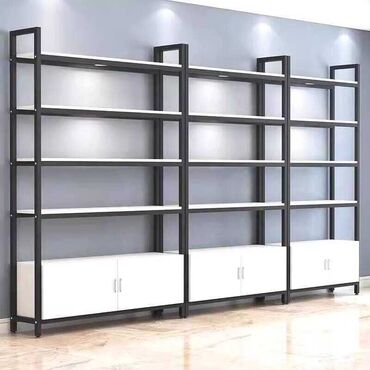 Rəf vitrinləri: Mağaza üçün metal karkaslı rəf sistemi - Dizayn: Qara rəngli, möhkəm — 10