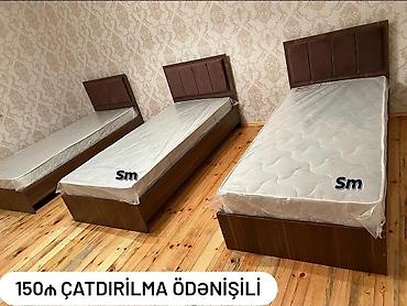 dösek: Tək nəfərlik və cüt nəfərlik taxta çarpayılar – müasir dizayn, ağ-bej — 6