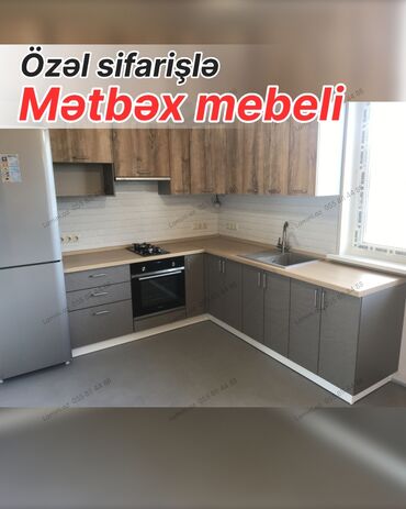 кухонная мебель: Özəl sifarişlə hazırlanmış mətbəx mebeli. - L şəklində dizayn: işçi