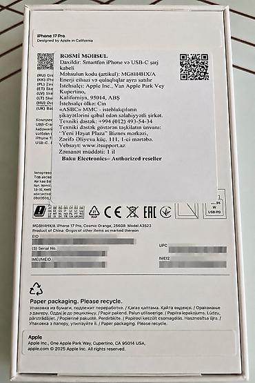 IPhone 17 Pro, 256 GB, Narıncı, Zəmanət