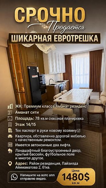Недвижимость: 2 комнаты, 78 м², Элитка, 14 этаж, Евроремонт — 1