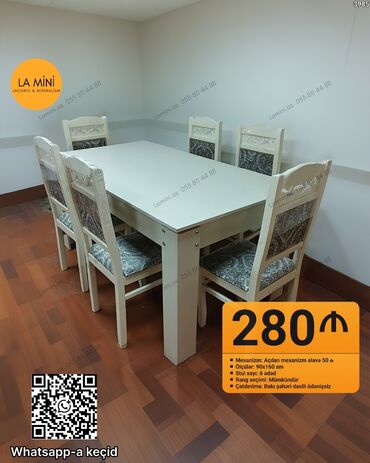 metbex stol stul: Для гостиной, Раскладной, Прямоугольный стол, 6 стульев at lalafo.az metbex stol stul: Для гостиной, Раскладной, Прямоугольный стол, 6 стульев