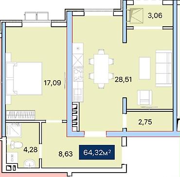 56: 2 комнаты, 64 м², Элитка, 5 этаж, Требуется ремонт — 2