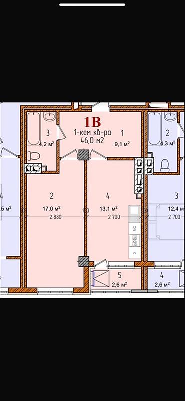 Үй куруучулардан жаңы конуштар: 1 бөлмө, 46 м² — 3