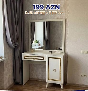 kasa: Ağ rəngli makiyaj masası və güzgü dəsti - Ölçülər: D 40 × H 180 × U — 1