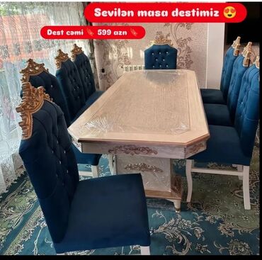 metbex ucun divan: Qonaq otağı üçün, Yeni, Açılmayan, Dördbucaq masa, 6 stul
