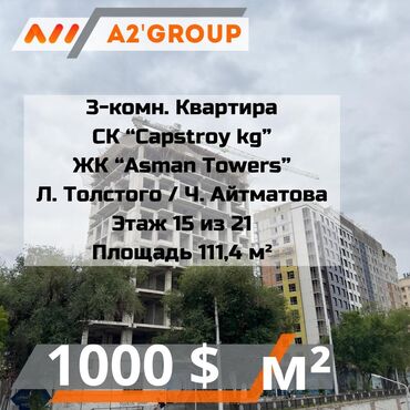 Офисы: 3 комнаты, 111 м², Элитка, 15 этаж, ПСО (под самоотделку)