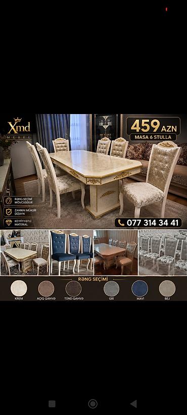 coffee stulları: XMD Mebel – Masa və 6 stul dəsti - Qiymət: 459 AZN (masa + 6 stul) - — 1