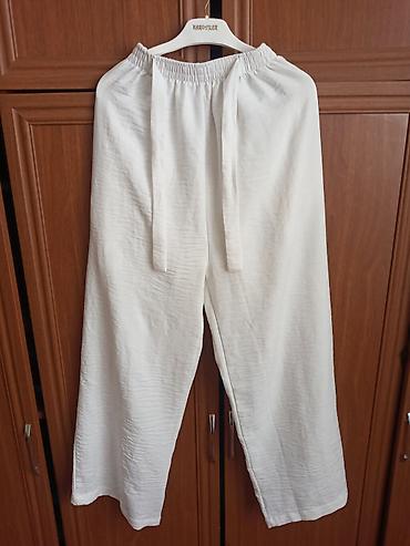 qar geyimi: Ağ rəngli yay şalvarı - Stil: geniş kəsimli, rahat “wide-leg” - Bel — 1