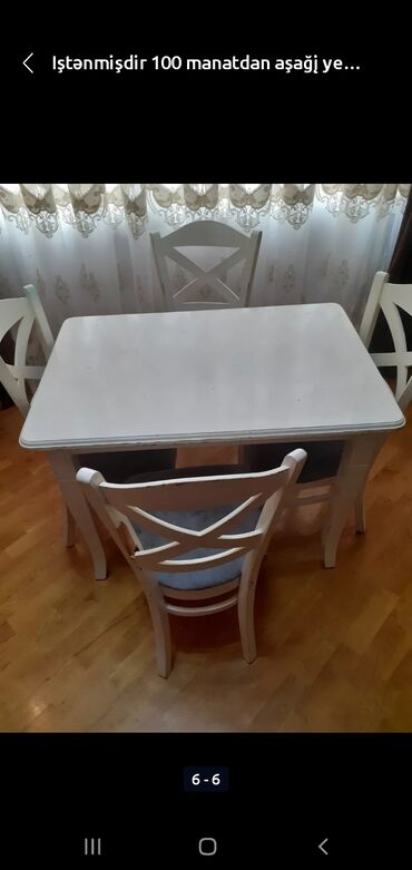stol taxta: Для кухни, Б/у, Нераскладной, Квадратный стол, 4 стула, Азербайджан