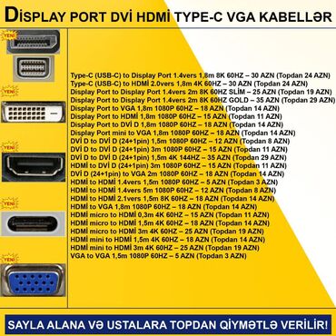 azercell wifi modem: HDMİ DVİ VGA Display Port Type-C USB Kabellər SAYLA ALANA VƏ USTALARA