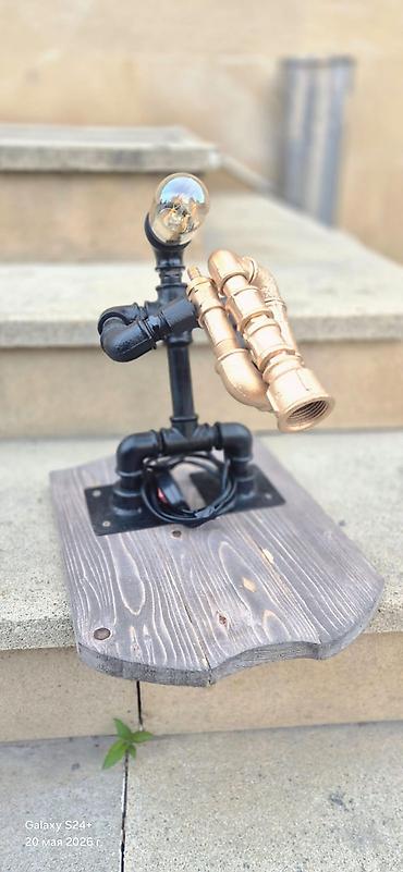 silk filament: Unikal stolüstü lampa – sənaye (steampunk) üslubunda əl işidir - — 1