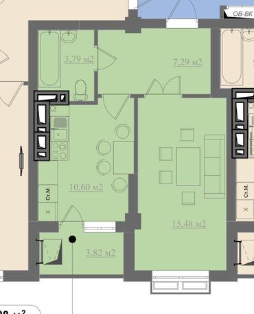 помещение в тц: 1 комната, 41 м², 9 этаж, ПСО (под самоотделку)
