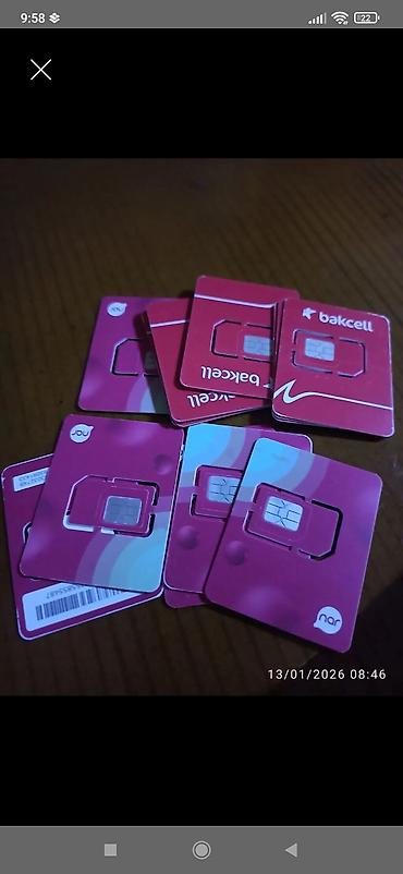 sim nomreler 010: Bakcell və Nar operatorlarına aid çoxsaylı SIM kartlar komplekti. her — 1