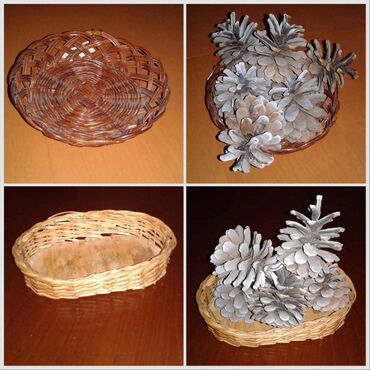 серебряные изделия: Декор тарелка с шишками, размер плетеного изделия 18 см