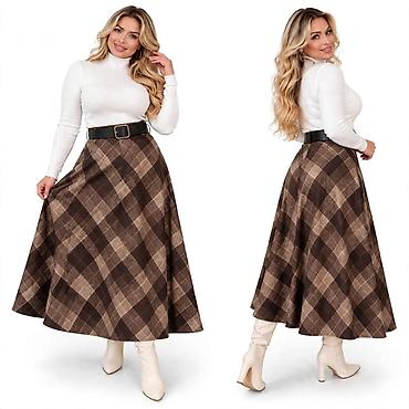 zara helanke: Ženska midi suknja A-kroja sa karo dezenom - Elegantna A-linija do — 3