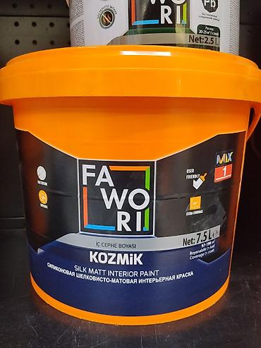 led kg: Силиконовая краска, Fawori, Для внутренней работы, цвет - Белый, 7 кг, Шелковисто-матовая, Без запаха, Турция — 1