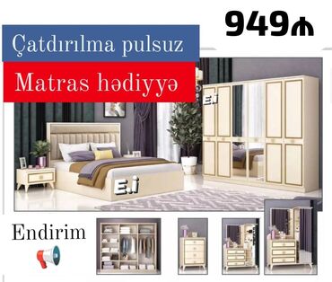 ikinci əl çarpayılar: *Yataq dəsti 949Azn💥 Matras hədiyyə🎁* ✔️Rəng seçimi var ✔️ Ölçü Dolab