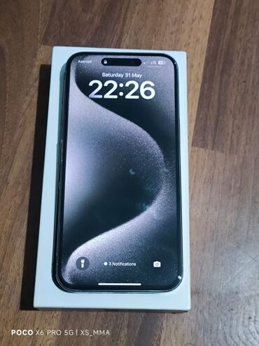 Apple iPhone: IPhone 15 Pro Max, 256 GB, Natural Titanium, Zəmanət, Barmaq izi, Face ID