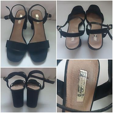shoes: Crne ženske sandale "Primark" na blok štiklu, od velura. - Veličina — 4