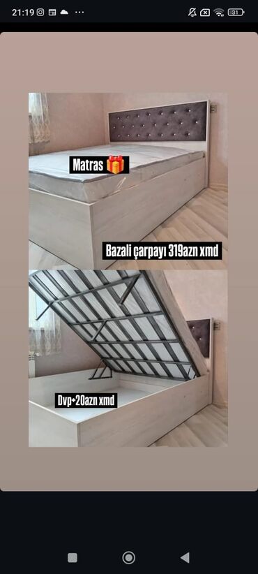 laminat ucuz qiymete: İkinəfərlik çarpayı, Bazalı, Matras ilə