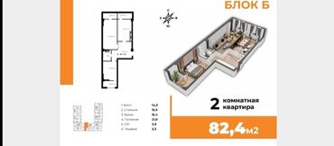 недостроенные дома в бишкеке: 2 комнаты, 82 м², Элитка, 5 этаж, ПСО (под самоотделку)