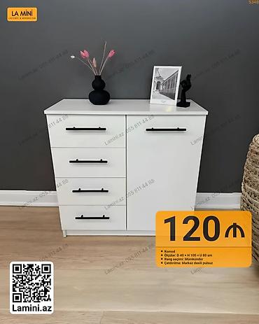 Ev və bağ: Ağ rəngli, minimalist dizaynlı komod - Model: Komod (sol tərəfdə 4 — 1