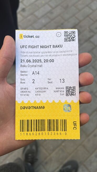Digər idman və istirahət malları: UFC BİLETİ SATILIR