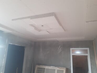 Tavan işləri: Gips karton asma tavan işi - Otaqlar üçün modern iki səviyyəli asma — 22